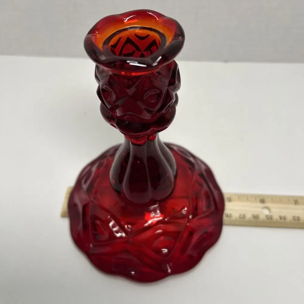 Vtg Viking Glass Ruby Red Diamond Quilted Taper 6